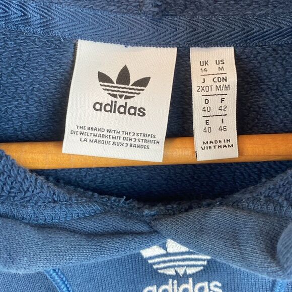 Adidas Blue & White Long Sleeve Cropped Hoody Sweatshirt M - Picture 4 of 5